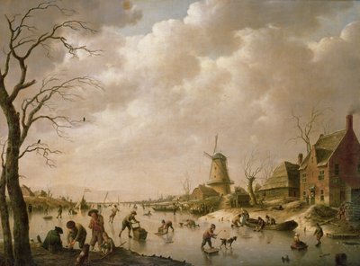 Schlittschuhläufer auf einem gefrorenen Kanal, 1779 von Hendrik Willem Schweickardt